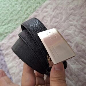 Men's Black Leather Belt with Silver Buckle